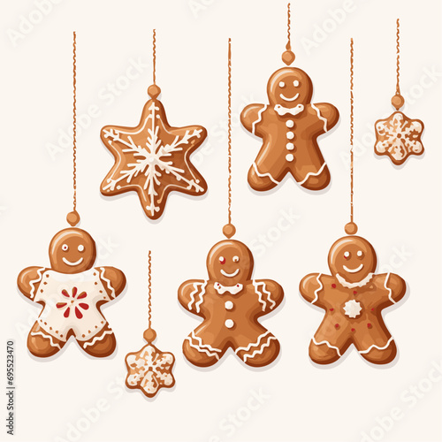 Vector hanging gingerbread cookies decoration isolated