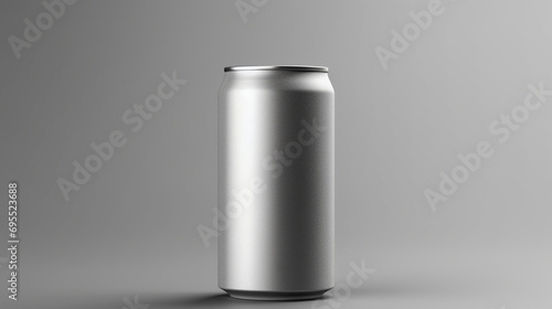 A clean aluminum can on a gray background