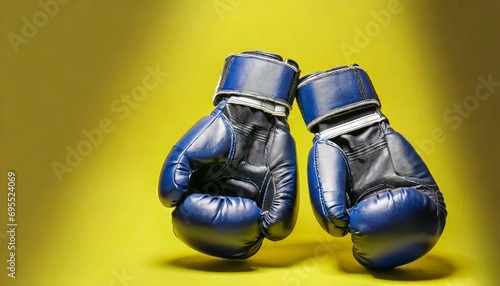 pair of boxing gloves on yellow background with space for text