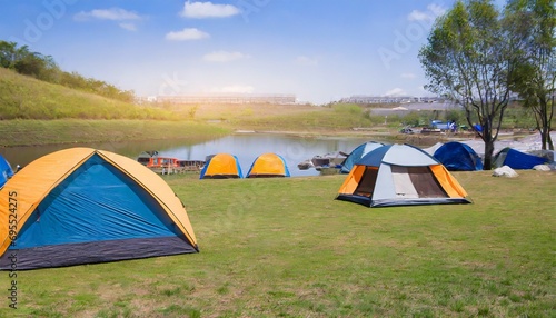 tents for camping on the lawn on a sunny day travel theme