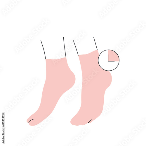 Peeling socks treatment effect. Foot spa skin care, wellness beauty pedicure line vector illustration