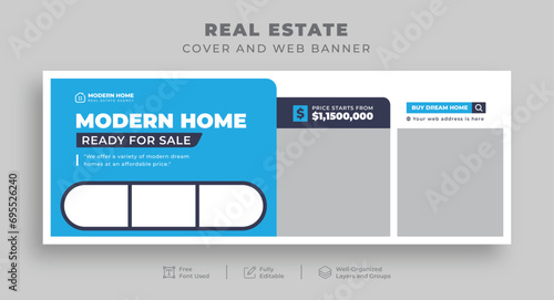 Real estate home sale or Construction renovation handyman Facebook cover for Realtor House rent repair, Editable multipurpose Web banner for Interior Furniture Office sale, Social media cover template photo