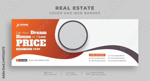 Real estate home sale or Construction renovation handyman Facebook cover for Realtor House rent repair, Editable multipurpose Web banner for Interior Furniture Office sale, Social media cover template