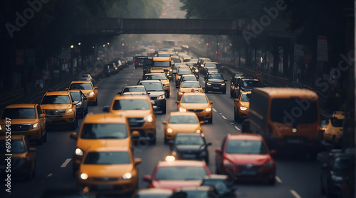 Traffic jam on the city road photo