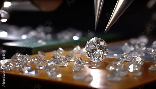 diamond cutting and polishing factory, processes raw diamonds photo