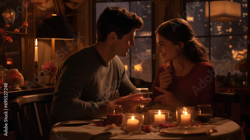A couple having a romantic candlelit dinner.