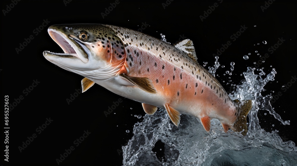 Obraz premium Ocean trout leaps, solo, isolated.