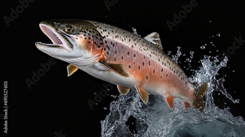 Ocean trout leaps, solo, isolated.