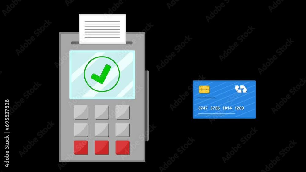 video animation illustration credit or debit card paying in pos terminal machine, on a transparent background with zero alpha channel video animation illustration credit or debit card paying in pos terminal machine, on a transparent background with zero alpha channel