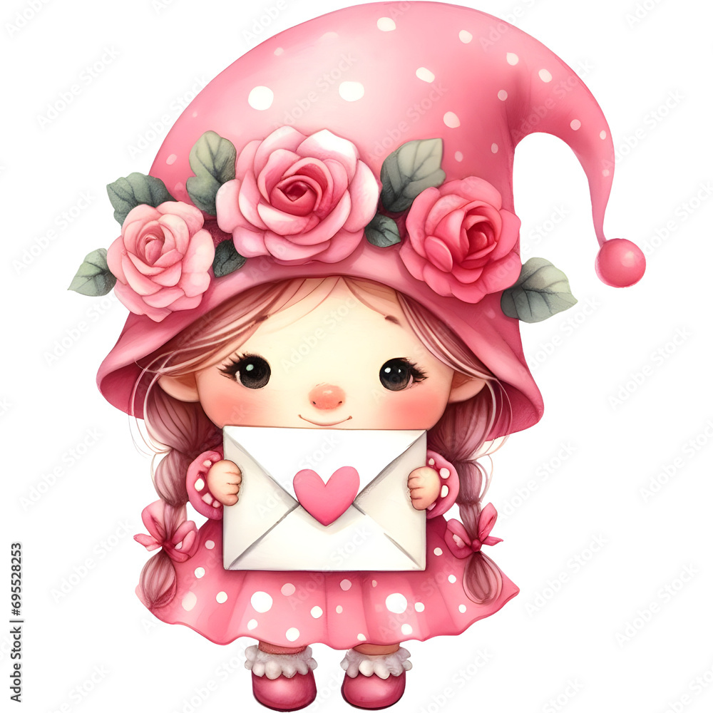 A girl wearing a pink dress holds an envelope A girl wearing a pink dress holds an envelope