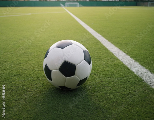 Soccer ball lies on a green field