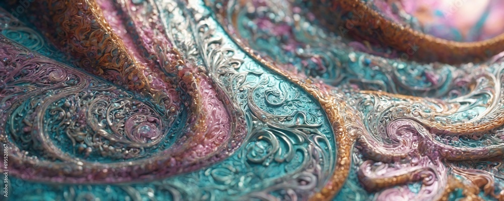 a close up of a painting with a blue and purple swirl