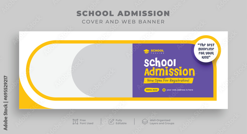 Facebook cover and web banner for school admissions, kids' online education social media posts, or back-to-school banners Facebook cover and web banner for school admissions, kids' online education social media posts, or back-to-school banners