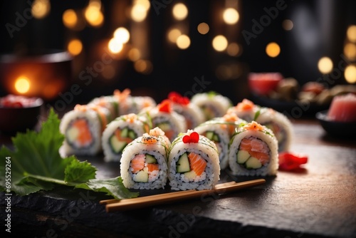 love heart shaped sushi roll for the passion and love of japanese sushi maki foor or fine dining. ai generative photo