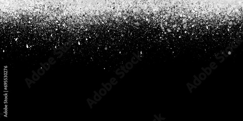 Winter morning snow is falling with small particles, winter morning snow flakes are dancing in the air, white glitter background for presentation. photo