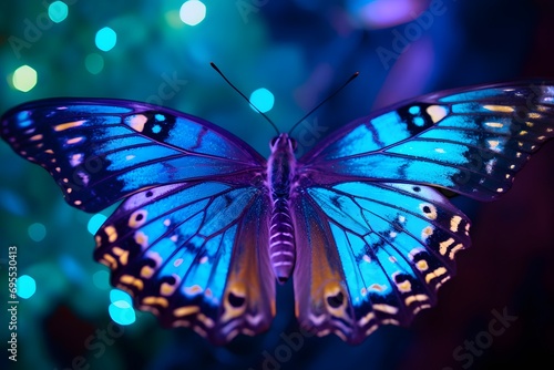 Beautiful butterfly on the background of a colorful bokeh.