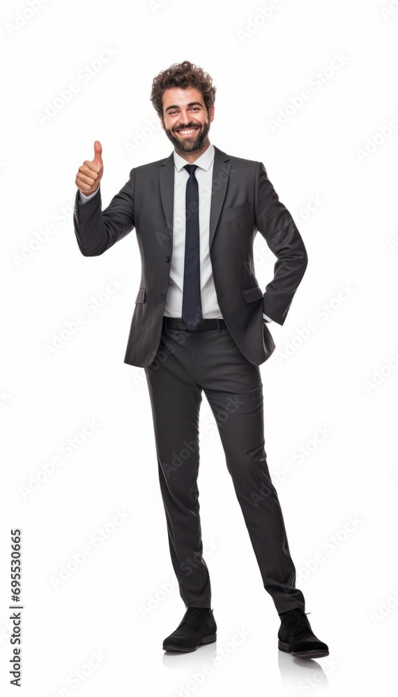 Full body handsome happy smiling businessman on white background. Business people concept.