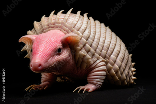 Pink Fairy Armadillo on black background