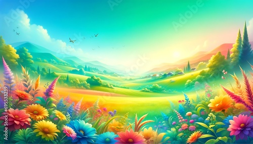 Gradient color background image with a vibrant summer countryside theme