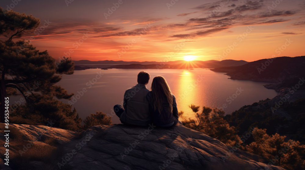 A couple watching the sunset together.