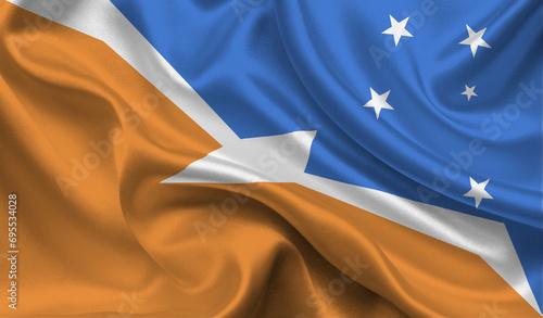 High detailed flag of Tierra del Fuego Province Argentina. National Tierra del Fuego Province Argentina flag. 3D illustration. photo