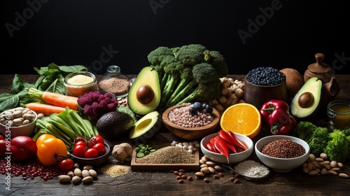 A high-definition photograph showcasing a well-balanced meal with a variety of nutrient-rich foods, including lean proteins, whole grains, and colorful vegetables.