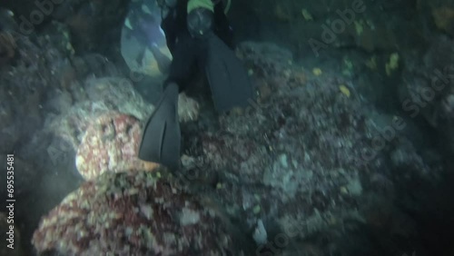 Underwater cave exploration near Vis island, Adriatic sea, Croatia photo