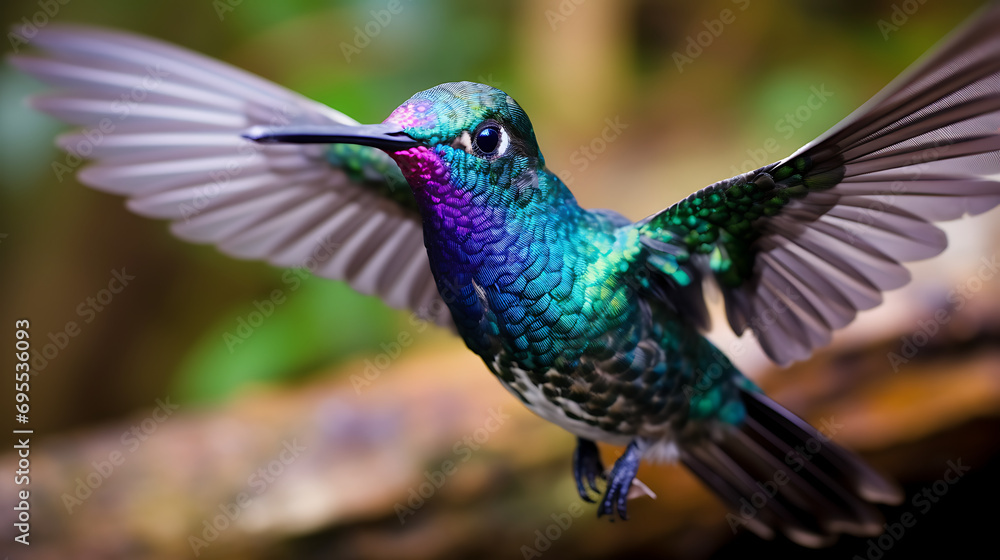 Obraz premium hummingbird in flight at a hummingbird attraction in ecuador