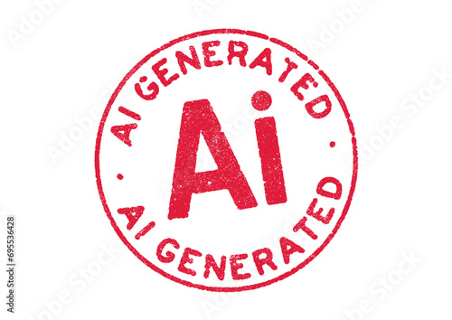 Vector illustration of the word AI Generated in red ink round stamp