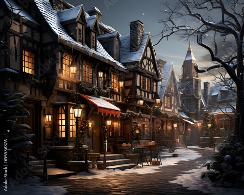 Winter night in the city. Christmas and New Year holidays concept.