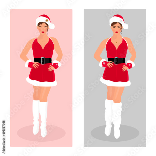 Cute Santa Girl Sexy snow maiden. Vector illustration. Снегурочка.