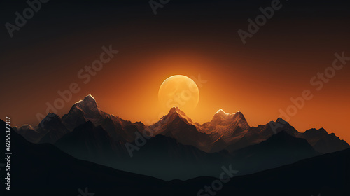 blurry moon rising above mountains