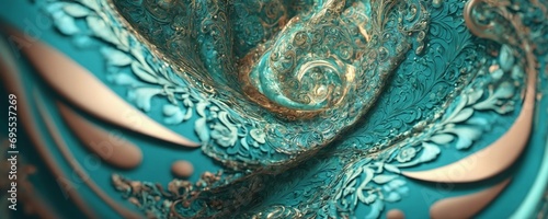 a close up of a blue and gold vase