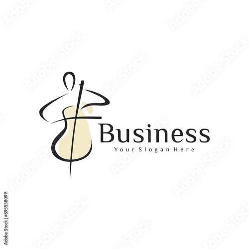 minimalist cellist musician abstract logo vector template illustration