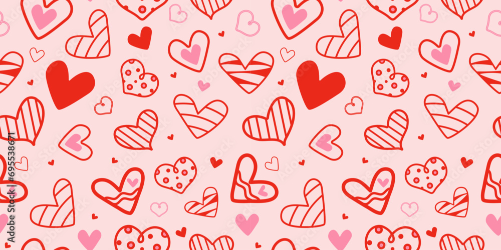 Pattern Hearts in doodle style. Set of hand drawn vector icons, design for Valentine's Day, seamless background. Pattern Hearts in doodle style. Set of hand drawn vector icons, design for Valentine's Day, seamless background.