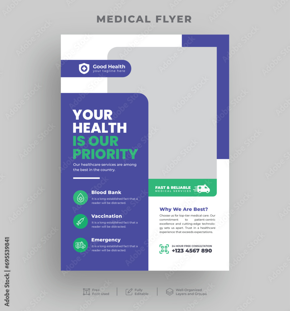 Obraz premium Professional layouts for medical healthcare flyer, poster, brochure, and newsletter design, perfect for health services