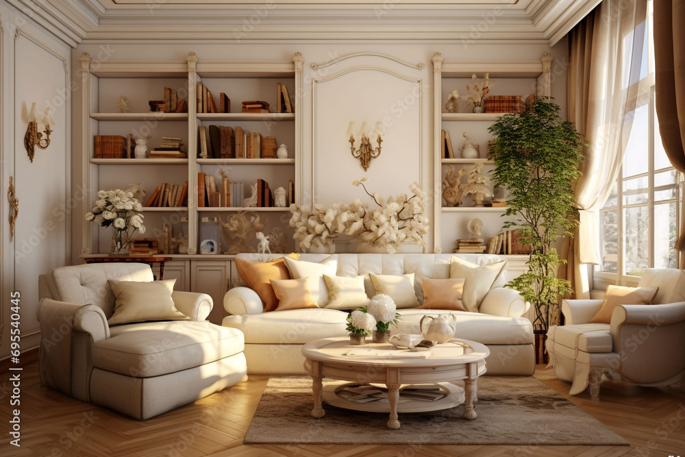 Obraz premium The living room is in the style of Provence and in neutral tones