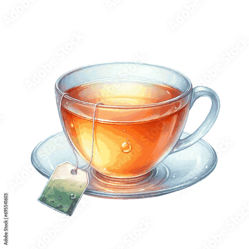 transparent cup of tea watercolor paint on white for greeting card wedding design