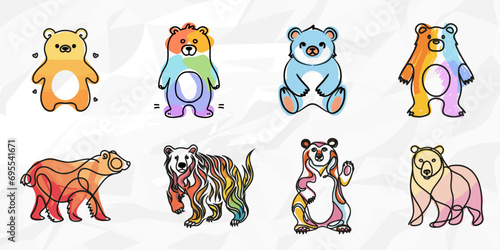Bunte Lineart-Zeichnungen von Bären: Illustrative Kunstwerke für Kinderbücher und Tierliebhaber