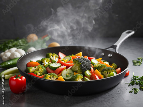 frying pan with vegetables photo