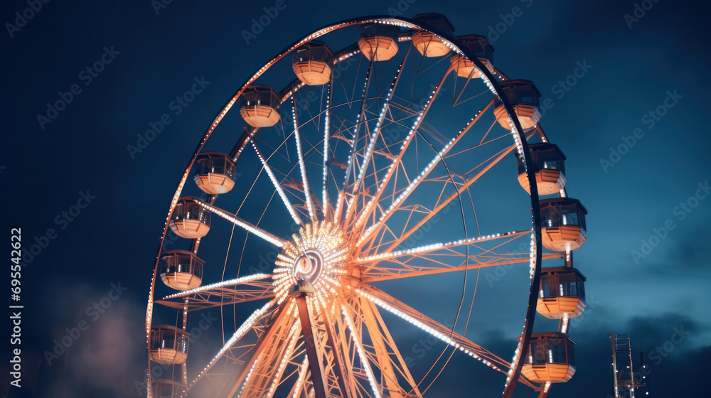 A Ferris wheel illuminated against the night sky.
