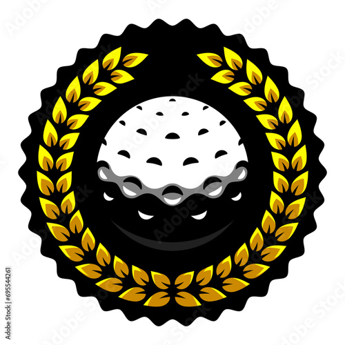 Golf ball and laurel wreath. Sport games logo. Sporting equipment. Emblem, badge.