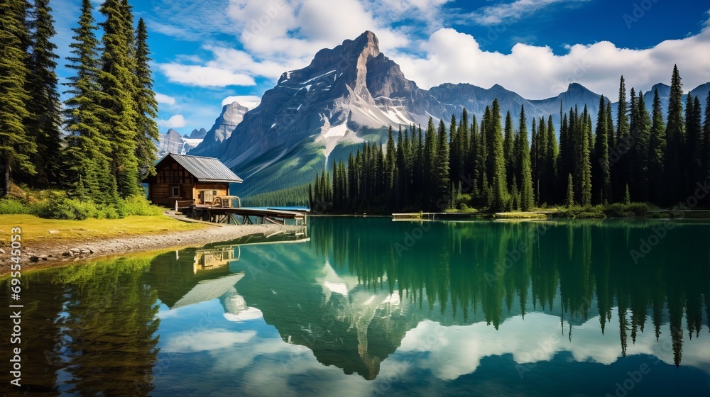 The beautiful scenery of emerald lake in yoho national park, british columbia, canada is a must-see. - obrazy, fototapety, plakaty 