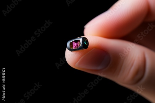 ultra small holographic photo camera of the future used in human finger