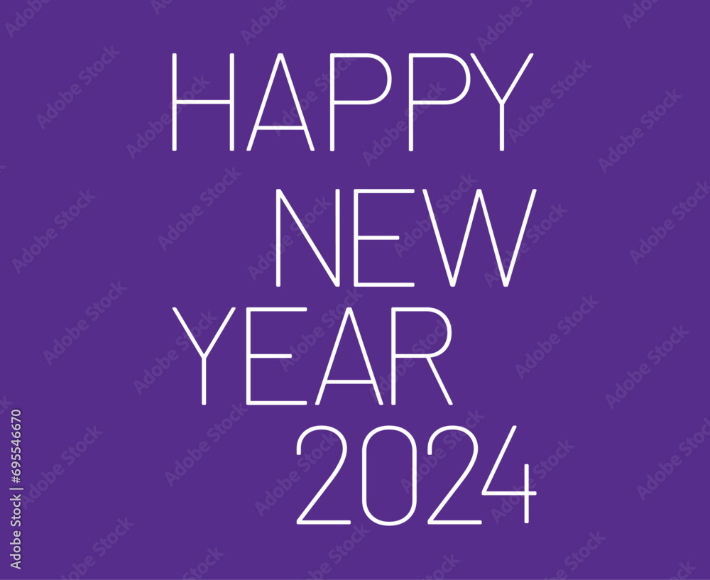 Happy New Year 2024 Abstract White Graphic Design Vector Logo Symbol Illustration With Purple Background Happy New Year 2024 Abstract White Graphic Design Vector Logo Symbol Illustration With Purple Background
