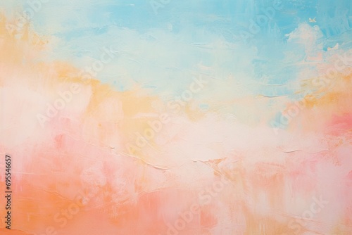 Abstract textured painting with blue, pink, and orange pastel colors, peach fuzz, background 