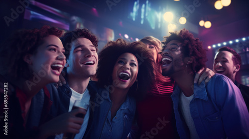 A group of friends celebrating with a karaoke session.