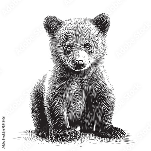 Cute bear animal sitting hand drawn sketch in doodle style illustration