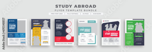 Study abroad flyer, Student visa and School admission flyer bundle, Editable online learning or higher education print flyer template pack