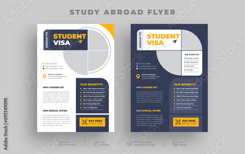 Study abroad flyer, Student visa and School admission flyer bundle, Editable online learning or higher education print flyer template pack